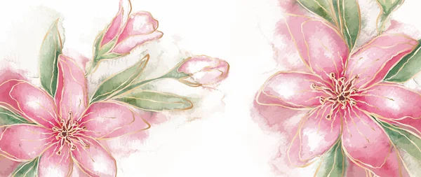 Botanical Art Wallpaper Flowers Leaves Modern Creative Design Watercolor Texture — Stockový vektor