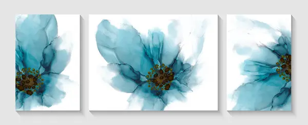 Zestaw Nowoczesnych Ilustracji Kreatywnych Kwiatami Nowoczesny Kreatywny Design Tekstury Tuszu — Wektor stockowy
