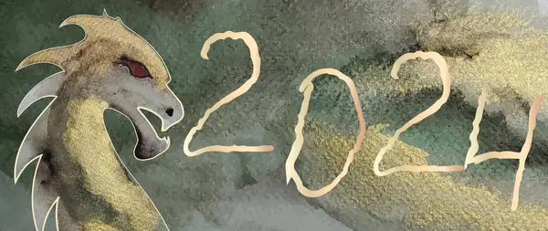 Año Nuevo Chino 2024 Signo Del Zodiaco Del Dragón Diseño — Archivo Imágenes Vectoriales