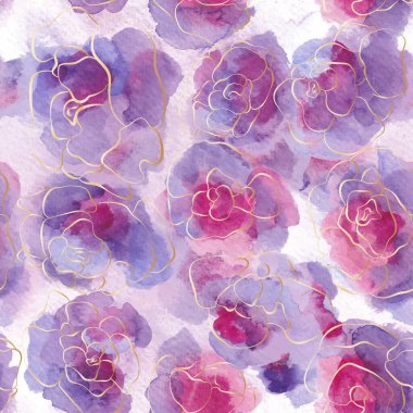 Çiçekler ve yapraklarla botanik sanatı kusursuz desen. Modern yaratıcı tasarım suluboya dokusu. Vektör illüstrasyonu.