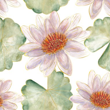 Su zambağı ile Japon tarzı soyut arka plan tasarımı. Suluboya dokusu.