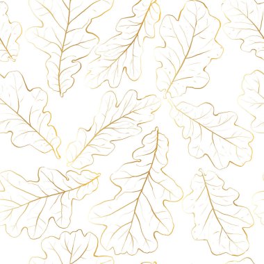 Altın yapraklı kusursuz desen. Vektör illüstrasyonu.