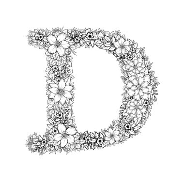 Vektör el yapımı alfabe. Mektuplar çiçek dallarından yapılır..