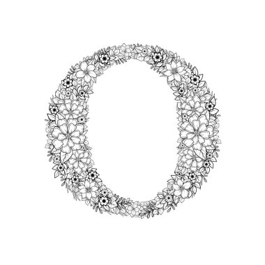 Vektör el yapımı alfabe. Mektuplar çiçek dallarından yapılır..