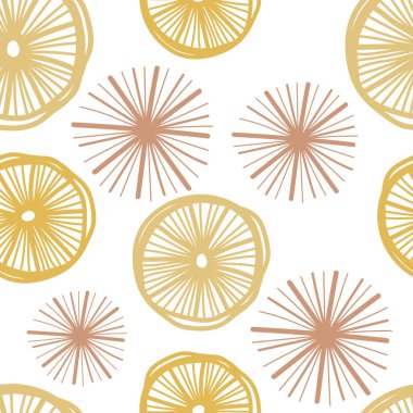 Koyu arkaplanda turuncu ve beyaz limonların kusursuz deseni, vektör illüstrasyonu.