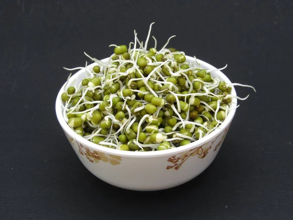 Sprouted Mung Beans Bowl Black Background — Stock Photo, Image