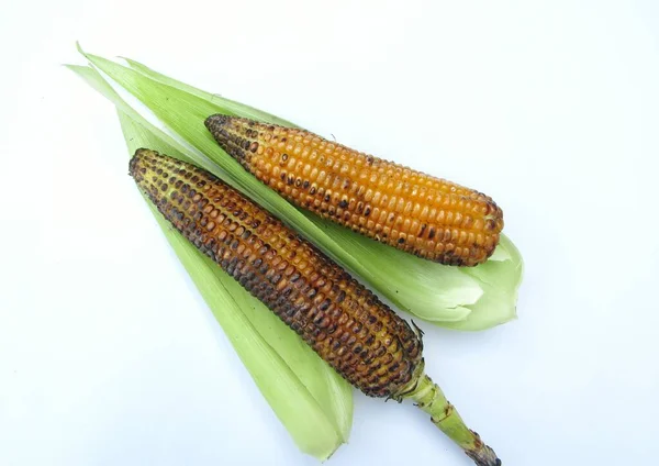 Смажена Кукурудза Білому Тлі Вид Зверху — стокове фото