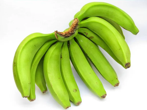 Banana Hijau Segar Pada Tampilan Close Latar Belakang Putih — Stok Foto