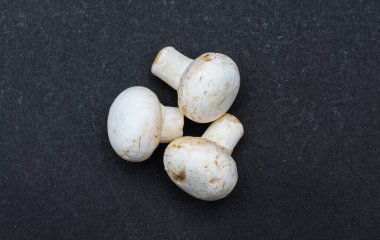 Siyah arkaplan görünümlü taze beyaz mantarlar 