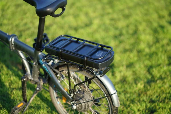 Närbild Batteripaket Modern Elcykel Högkvalitativt Foto — Stockfoto