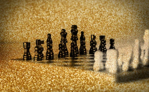Two Chess Teams One Front Other Chessboard Isolated White Background — Stock Photo, Image