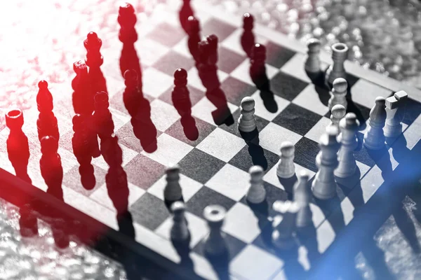 Two Chess Teams One Front Other Chessboard Isolated White Background — Stock Photo, Image