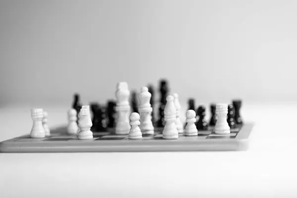Dva Šachové Týmy Před Sebou Šachovnici Bílé Pozadí Kvalitní Fotografie — Stock fotografie