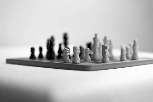 Dva Šachové Týmy Před Sebou Šachovnici Bílé Pozadí Kvalitní Fotografie — Stock fotografie