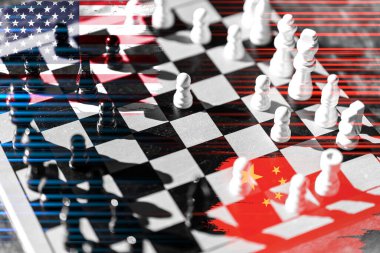 İki ülke arasındaki ilişkiler. Çin ve Amerika. Satranç tahtasında. Yüksek kalite fotoğraf