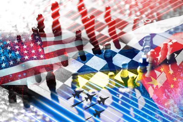 Unite State, Russia ,china and Ukraine on chessboard. High quality photo