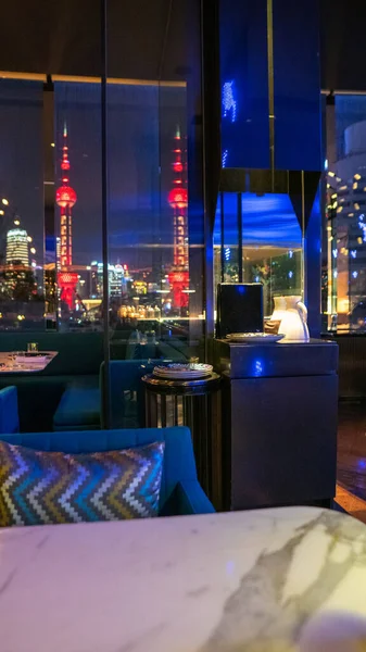 Hermosa Escena Nocturna Shanghai Skyline Foto Alta Calidad —  Fotos de Stock