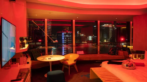 Moderno Vermelho Sala Estar Design Interiores Foto Alta Qualidade — Fotografia de Stock