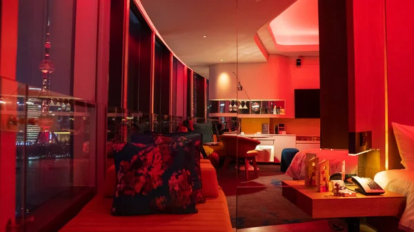 Modernes Rotes Wohnzimmerdesign Hochwertiges Foto — Stockfoto