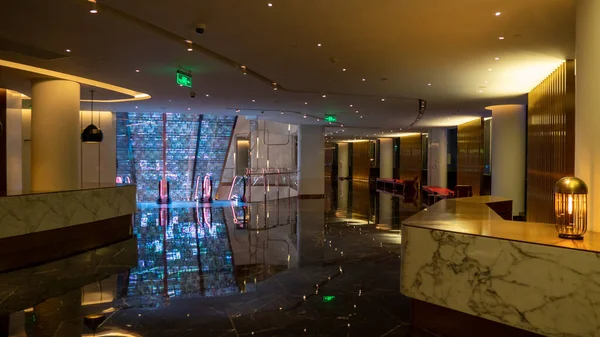 Recepciós Pult Belseje Asztallal Modern Stílus Lobby Design Hotelben Senki — Stock Fotó