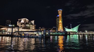 Kobe Liman Kulesi Rıhtım Kenti Japonya Gece Aydınlandı. Yüksek kalite fotoğraf