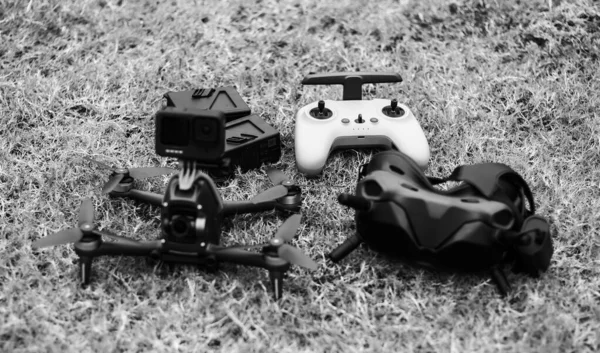 drone with equipment, battery and camera gear. High quality photo