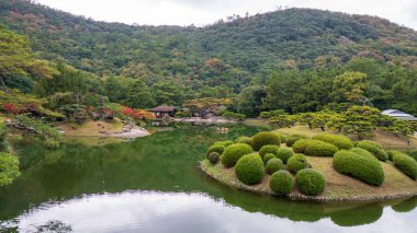 Tokyo Japonya 'da gölü olan eski bir Japon bahçesi. Yüksek kalite fotoğraf