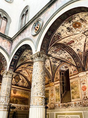 Facade of Uffizi Gallery in Florence. This spectacular building is as ancient as the old city centre and is full of history.
