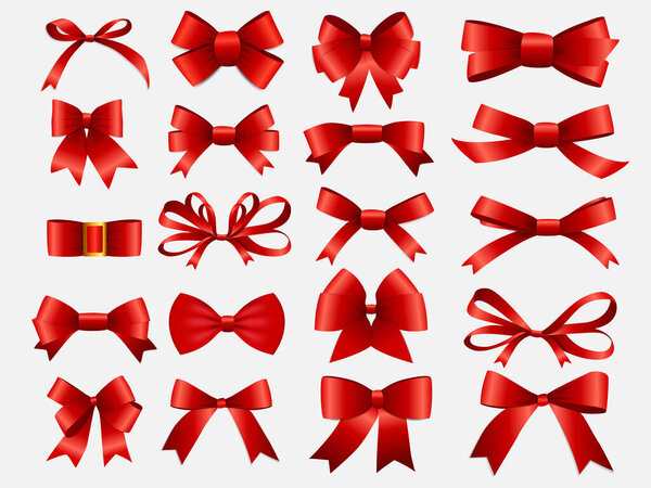 Red Ribbon and Bow Set. Vector Illustration Editable