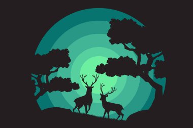 Geyik Sanatı İllüstrasyonu. Peyzaj Arkaplan Şablonu