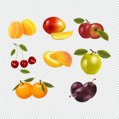 Şeffaf arkaplanda izole edilmiş Gerçekçi Meyveler