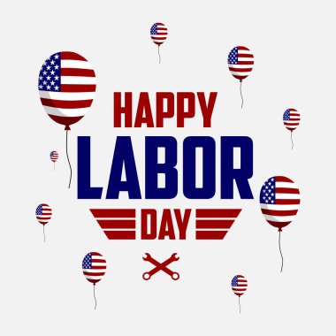 ABD bayrak renginde İşçi Bayramı kutlama vektör illüstrasyonunuz kutlu olsun. Mutlu İşçi Bayramı Parti Harfleri Tasarımı