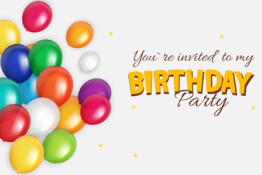 Renkli Parıltılı Mutlu Yıllar Balonlar Bayrak Tasarımı Şablon Çizimi