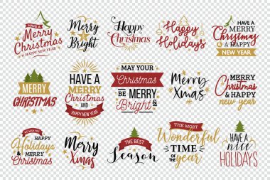 Mutlu Noeller ve mutlu yıllar tipografi seti. Xmas Tatil Metni Tasarımı