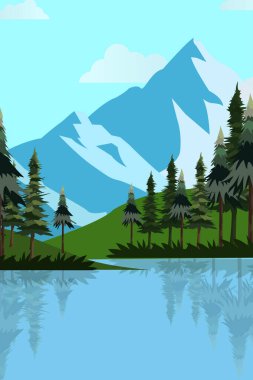 Nature background texture vector illustration. Lake view. Vertical portrait nature landscape