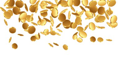 Realistic Falling Coins Isolated on Transparent Background