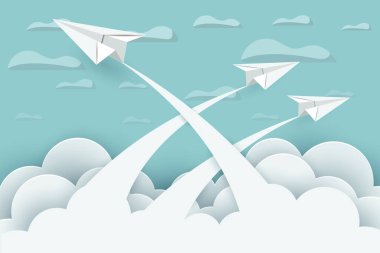 Paper airplane white are fly up to the sky between cloud