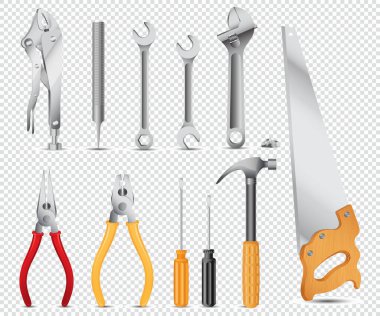 Mechanic tool set vector. Construction tools for home repairs isolated on transparent background