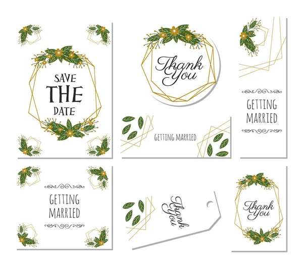 Stock vector Vector luxury wedding invitation card background. Line art of elegant gold glittering botanical flowers. Design illustration for wedding template and cover, banner.