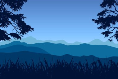 Dağların mavi siluetleriyle vektör manzarası