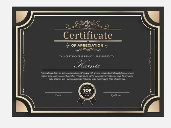 Diseño Plantilla Certificado Negro Dorado Premium — Archivo Imágenes Vectoriales
