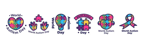 Всесвітній День Аутизму Колекція Наклейок — стоковий вектор