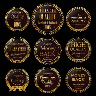 Hakiki ve güvenilir Altın İndirim Etiketi Vektör İllüstrasyonu