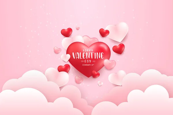 Realistische Valentijnsdag Feest Poster Template Met Wolk Decoratie — Stockvector