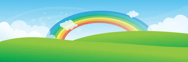 Spring Banner Illustration Clouds Rainbow — Stock Vector