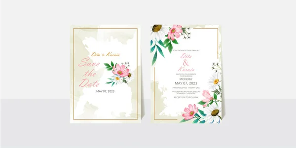 Elegant White Pink Flowers Wedding Invitation Card — Stock Vector