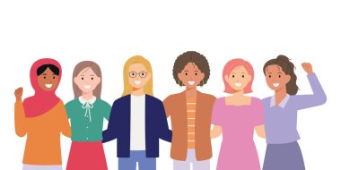 Kültürel Farklılıkları Olan Kadın Resimleri Koleksiyonu. düz tasarım biçim vektör çizimi