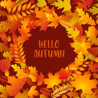 Merhaba sonbahar çember çerçevesi ve sonbahar yaprakları