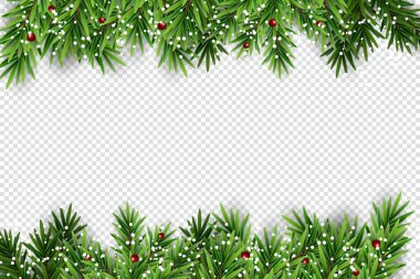 Mutlu Noeller, Noel arkaplanı, köknar dallı Noel sınırı, Noel tatilinde çam ağacı unsuru, yassı modern tasarım