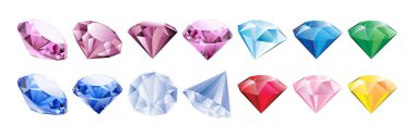 Farklı renklerin farklı elmasları. Vektör İllüstrasyonu
